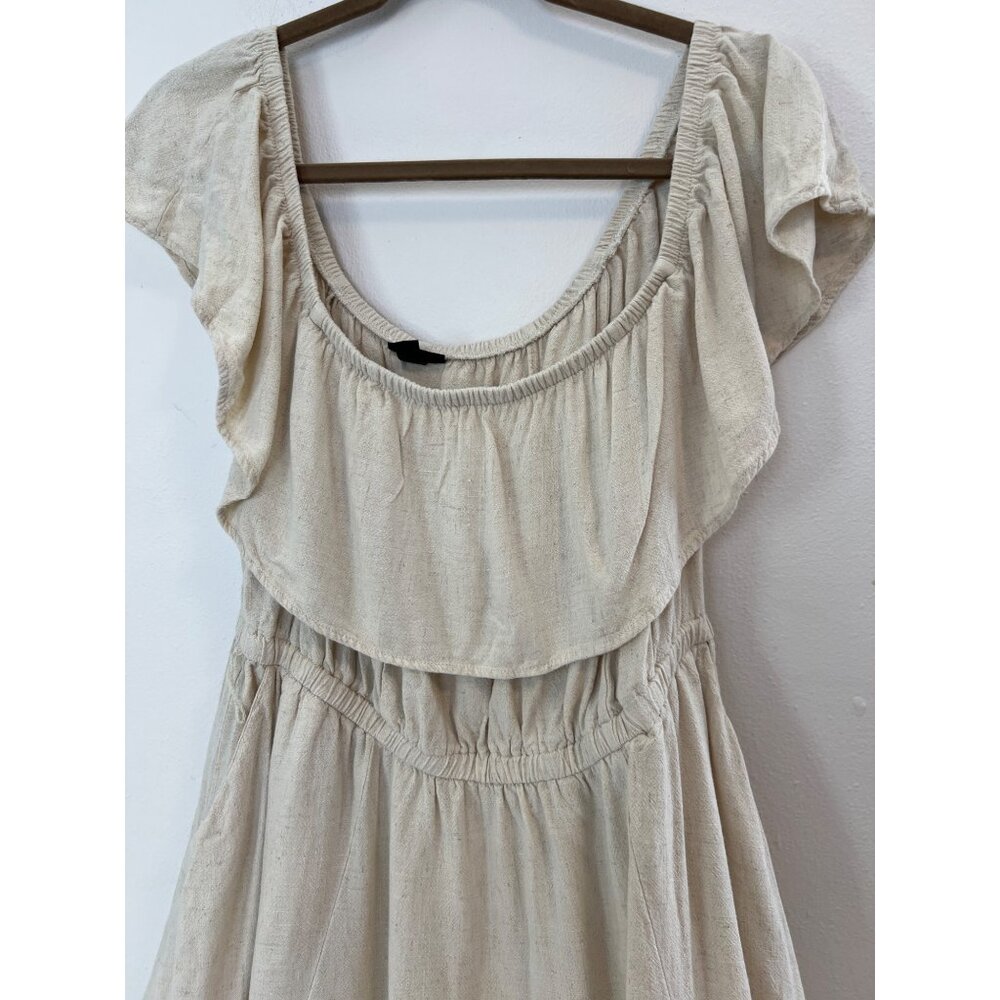 Torrid Linen Blend Peasant dress 1X Natural Tan Farmhouse Minimalist Pockets - Picture 4 of 6
